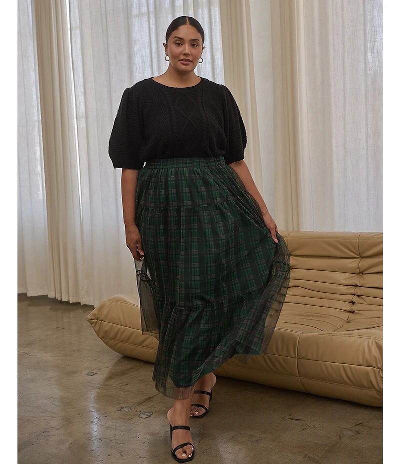 Sugarlips Plus Plaid Mesh Maxi Skirt
