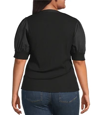 Sugarlips Plus Poplin-Sleeve Ribbed Top