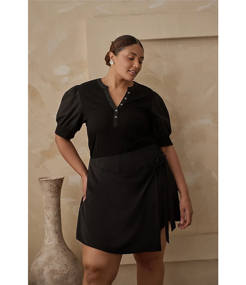 Sugarlips Plus Poplin-Sleeve Ribbed Top