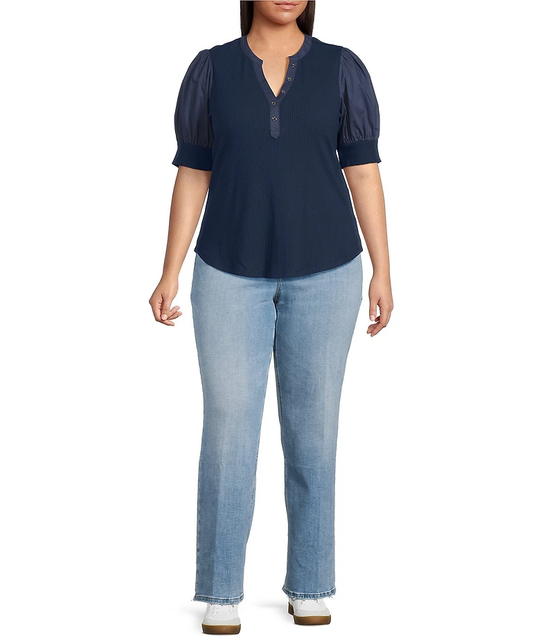 Sugarlips Plus Size Poplin-Sleeve Ribbed Top