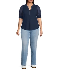 Sugarlips Plus Size Poplin-Sleeve Ribbed Top