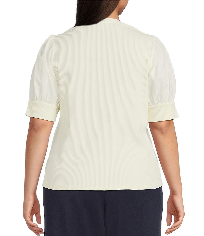 Sugarlips Plus Size Poplin-Sleeve Ribbed Top