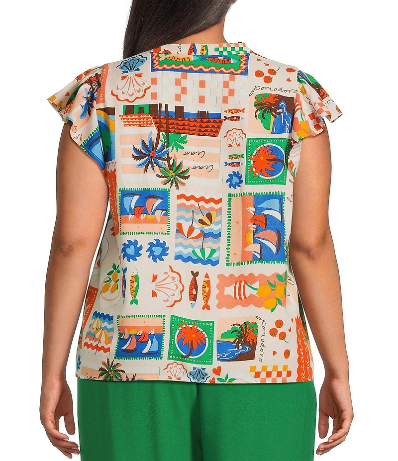 Sugarlips Plus Postcard Print Short Sleeve Coordinating Blouse