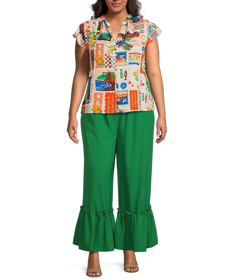 Sugarlips Plus Postcard Print Short Sleeve Coordinating Blouse