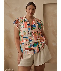 Sugarlips Plus Postcard Print Short Sleeve Coordinating Blouse