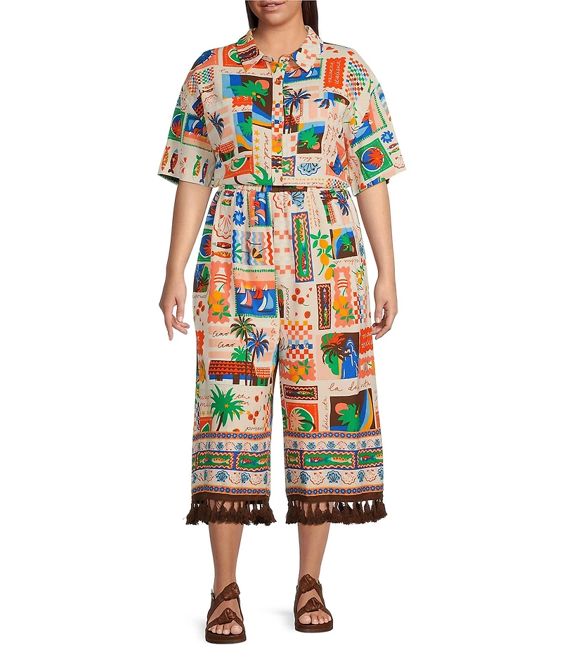 Sugarlips Plus Postcard Print Coordinating Short Sleeve Shirt