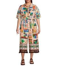 Sugarlips Plus Postcard Print Coordinating Short Sleeve Shirt