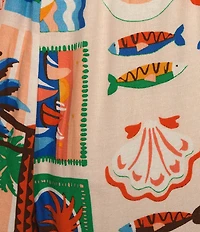 Sugarlips Plus Postcard Print Tassel Trimmed Cropped Coordinating Pants
