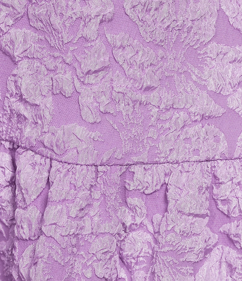 Sugarlips Plus Puffed-Sleeve Floral Jacquard Tiered Long Dress