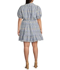 Sugarlips Plus Rosie Embroidered Floral Eyelet Puff Sleeve Mini Dress