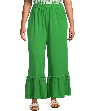 Sugarlips Plus Size Ryder Ruffle Wide Leg Cotton Knit Pants