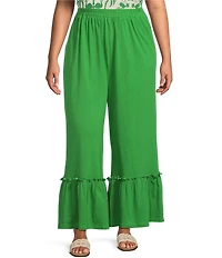 Sugarlips Plus Size Ryder Ruffle Wide Leg Cotton Knit Pants
