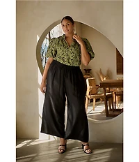 Sugarlips Plus Short Sleeve Floral Jacquard Split Neck Top