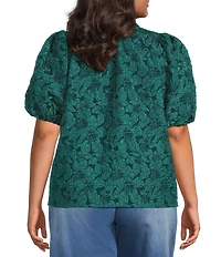 Sugarlips Plus Short Sleeve Floral Jacquard Split Neck Top
