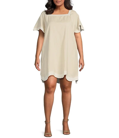 Sugarlips Plus Short Sleeve Linen Trim Textured Dress