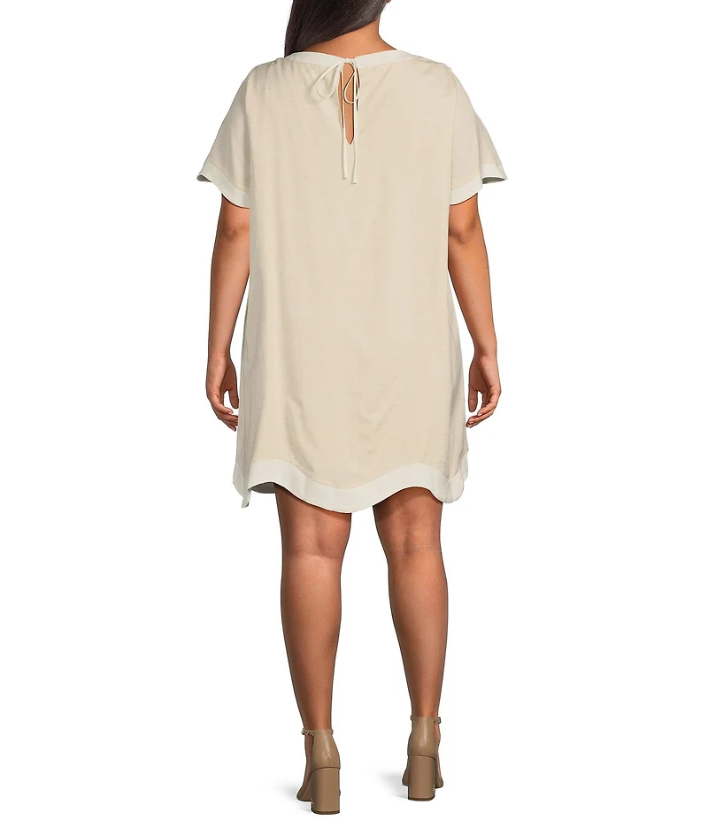 Sugarlips Plus Short Sleeve Linen Trim Textured Dress