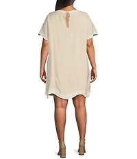Sugarlips Plus Short Sleeve Linen Trim Textured Dress