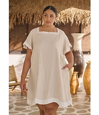 Sugarlips Plus Short Sleeve Linen Trim Textured Dress