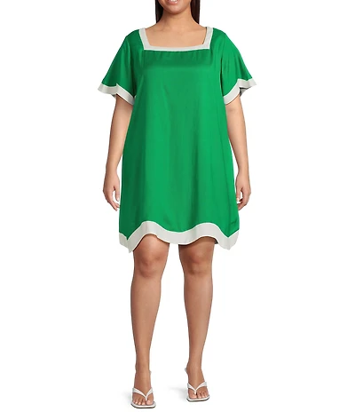 Sugarlips Plus Short Sleeve Linen Trim Textured Dress