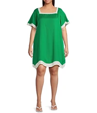 Sugarlips Plus Short Sleeve Linen Trim Textured Dress