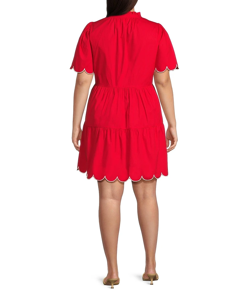 Sugarlips Plus Short Sleeve Scalloped Trim Tiered Dress