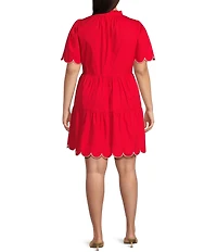 Sugarlips Plus Short Sleeve Scalloped Trim Tiered Dress