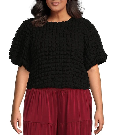 Sugarlips Plus Short Sleeve Textured-Knit Cropped Bubble Top