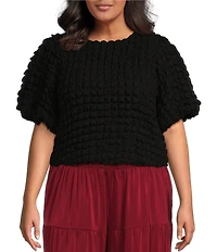 Sugarlips Plus Short Sleeve Textured-Knit Cropped Bubble Top