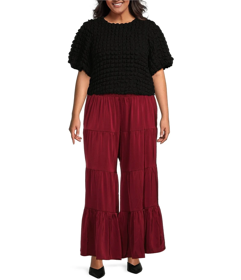 Sugarlips Plus Short Sleeve Textured-Knit Cropped Bubble Top