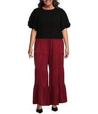 Sugarlips Plus Short Sleeve Textured-Knit Cropped Bubble Top