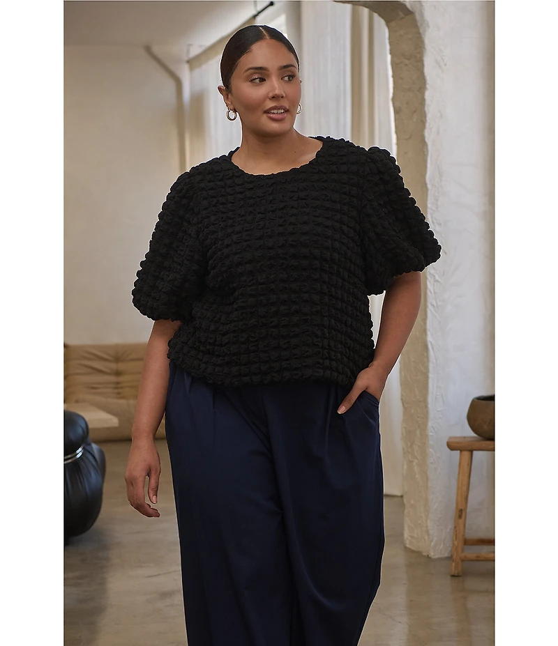 Sugarlips Plus Short Sleeve Textured-Knit Cropped Bubble Top