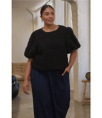 Sugarlips Plus Short Sleeve Textured-Knit Cropped Bubble Top