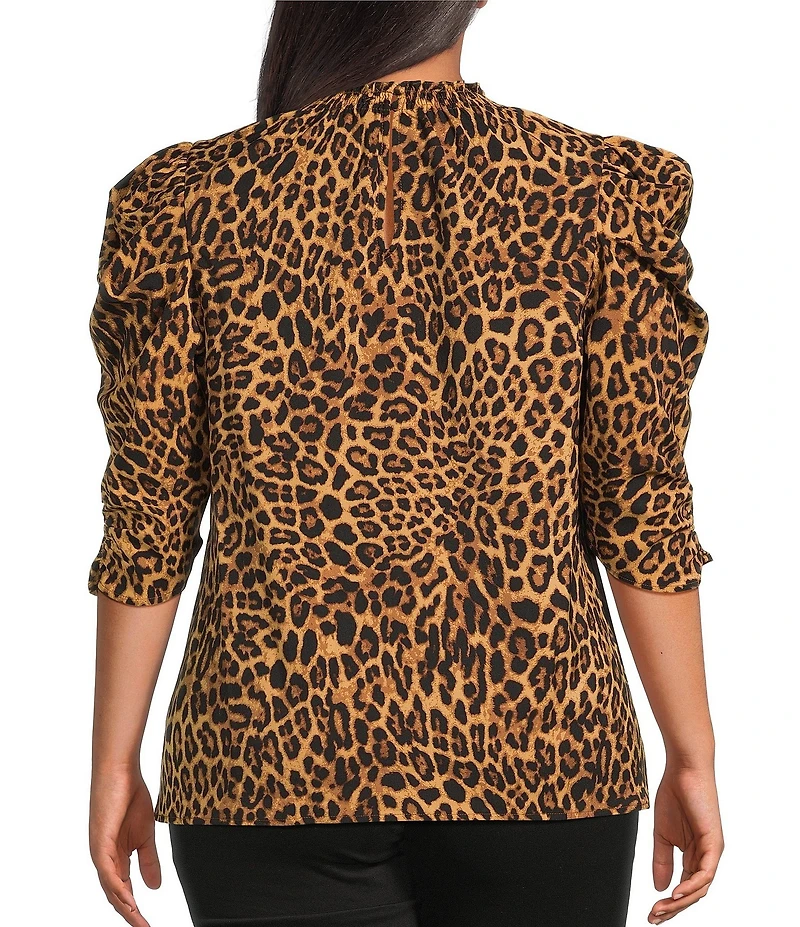 Sugarlips Plus Size 3/4-Sleeve Animal Print Stretch Crepe Blouse