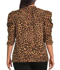 Sugarlips Plus Size 3/4-Sleeve Animal Print Stretch Crepe Blouse