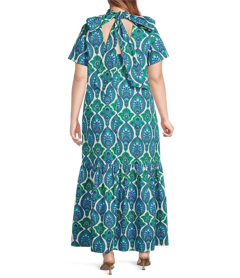 Sugarlips Plus Size Abstract Dime Printed Mock Neck Short Sleeve Maxi Dress