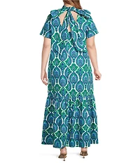 Sugarlips Plus Size Abstract Dime Printed Mock Neck Short Sleeve Maxi Dress