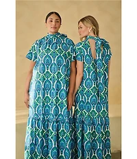 Sugarlips Plus Size Abstract Dime Printed Mock Neck Short Sleeve Maxi Dress