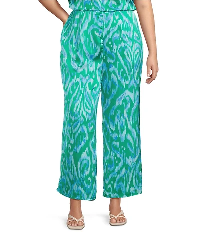 Sugarlips Plus Size Abstract Print Jacey High-Rise Wide Leg Coordinating Satin Pants