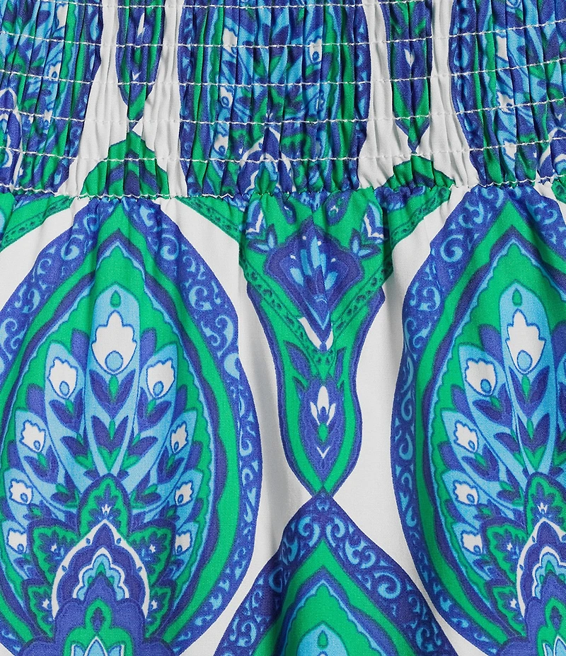 Sugarlips Plus Size Abstract Sunfire Printed Split V-Neck Cap Sleeve Tiered Poplin Maxi Dress