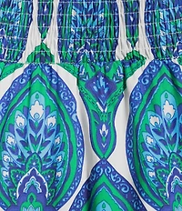 Sugarlips Plus Size Abstract Sunfire Printed Split V-Neck Cap Sleeve Tiered Poplin Maxi Dress