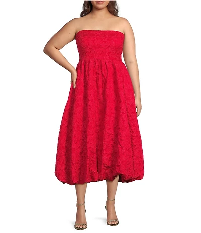 Sugarlips Plus Size Arielle Jacquard Belle Strapless Fit And Flare Bubble Midi Dress