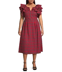 Sugarlips Plus Size Arvada Plaid Print Santana Tie Back Split V-Neck Midi Dress