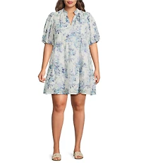 Sugarlips Plus Size At Sea Jacey Embroidered Eyelet Split V-Neck Short Sleeve Tiered Mini Dress