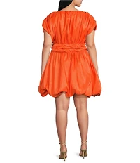 Sugarlips Plus Size Avery Mock Neck Cap Sleeve Ruched Bubble Hem Satin Mini Dress