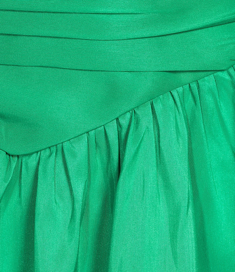 Sugarlips Plus Size Avery Mock Neck Cap Sleeve Ruched Bubble Hem Satin Mini Dress