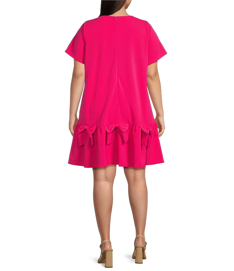 Sugarlips Plus Size Bow Accented Drop Waist Bell Sleeve Shift Dress