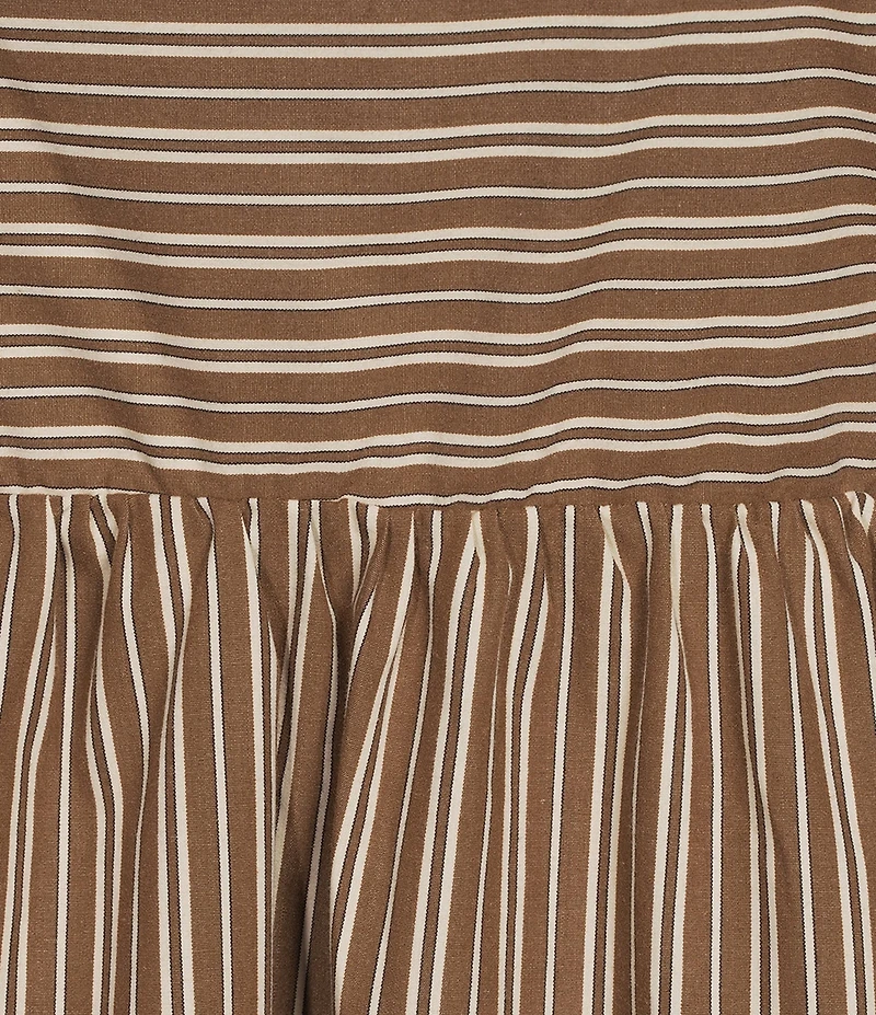 Sugarlips Plus Size Brown Stripe Zazy Square Neck Short Sleeve Tiered Midi Dress