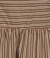 Sugarlips Plus Size Brown Stripe Zazy Square Neck Short Sleeve Tiered Midi Dress