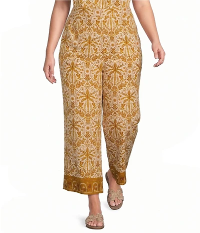 Sugarlips Plus Size Calina Tropical Printed High Rise Wide Leg Coordinating Linen Pants