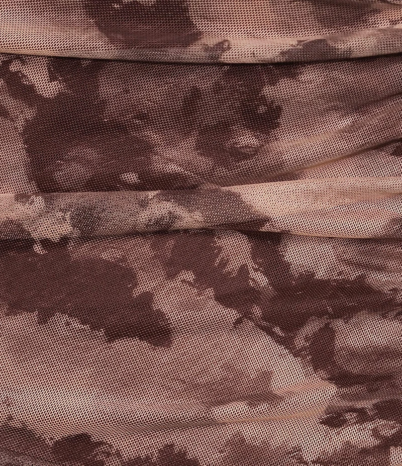 Sugarlips Plus Size Camo Printed Ruched Mock Neck Sleeveless Mesh Midi Dress